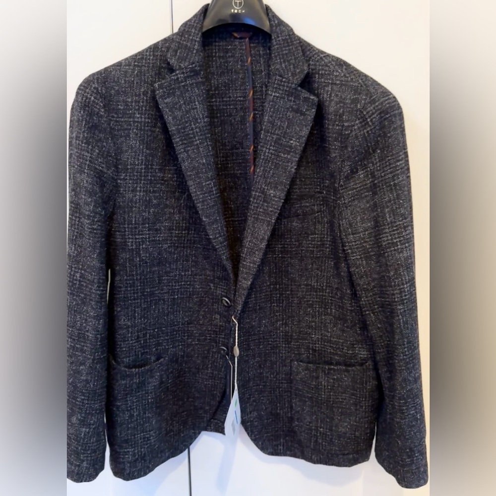 REPORTER BRAND Wool Blend Tweed Blazer Gray Notch Lapel 56 / 46 US Slim $495
